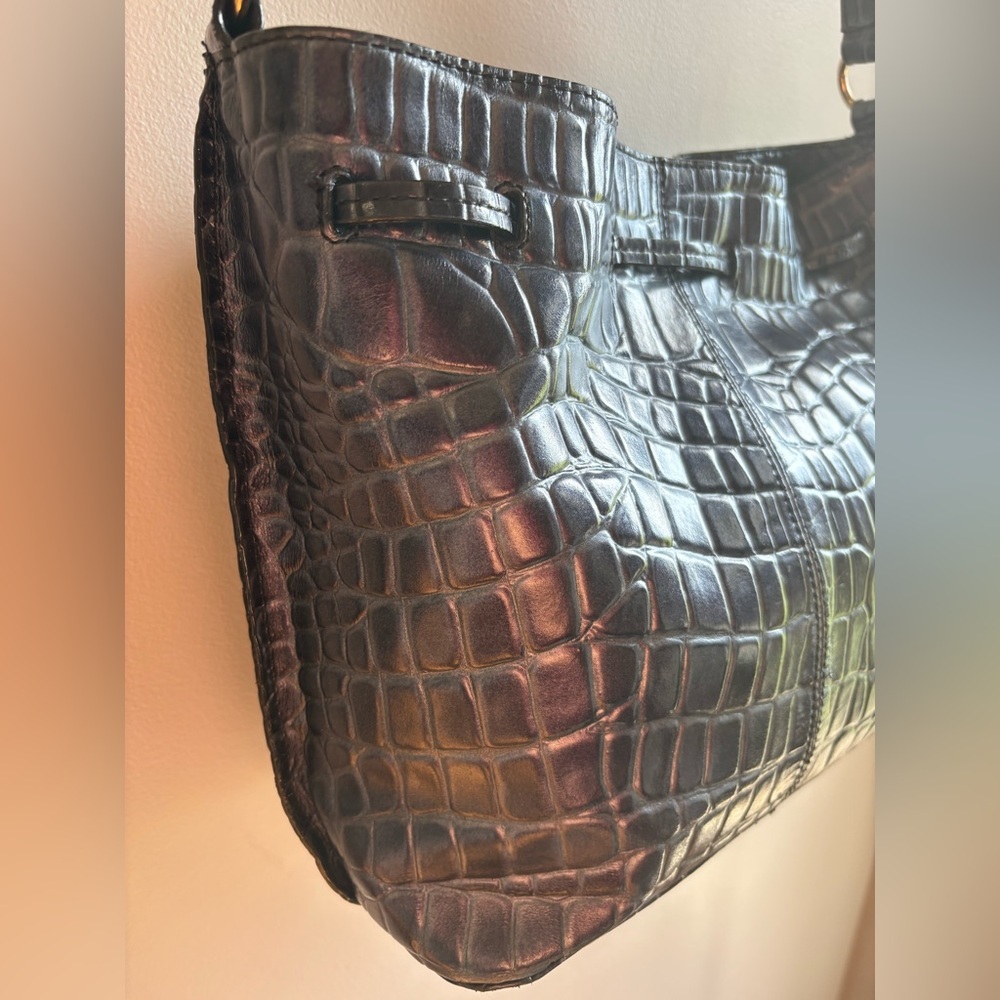 ANTONIO MELANI Black Leather Shoulder Bag with Crocodile Embossed Texture - Picture 8 of 16